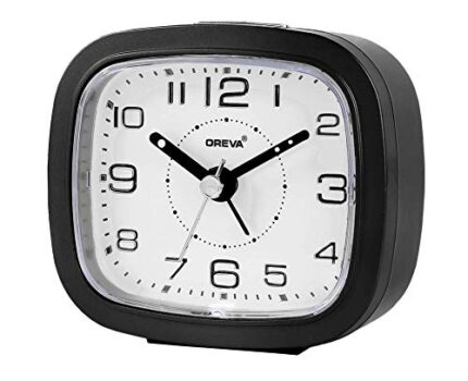 OREVA Alarm Table Clock with LED and 4 Step Buzzer Sound (Black Body White LED, 9.4 cm x 3.9 cm x 8.5 cm, AA3507)