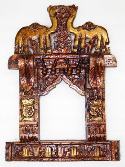 Lal Haveli Rajasthani Handmade Vintage Wooden Camel Design Jharoka Photo Frame Showpiece  -  43.18 cm